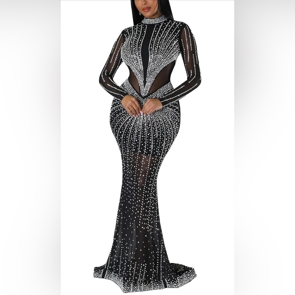 NWOT- Zoctuo Women's Sexy Elegant Rhinestone Maxi Dress